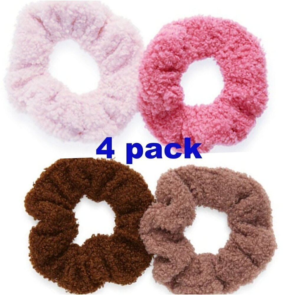 Nordstrom Girls Seasonal Style Fleece Teddy Fuzzy Scrunchies 4-pack Brown Pink